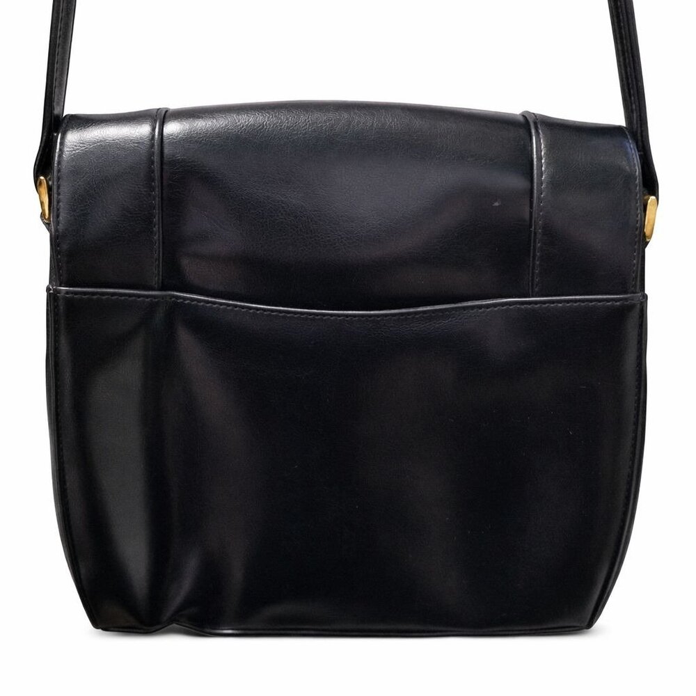Vintage 1980s Austin Designs Square Body Black Gold Multi-Compartment Crossbody - Picture 2 of 7